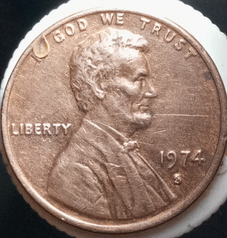 Circulated-1974-S-Lincoln-Memorial-Cent-Mint-Mark-Error